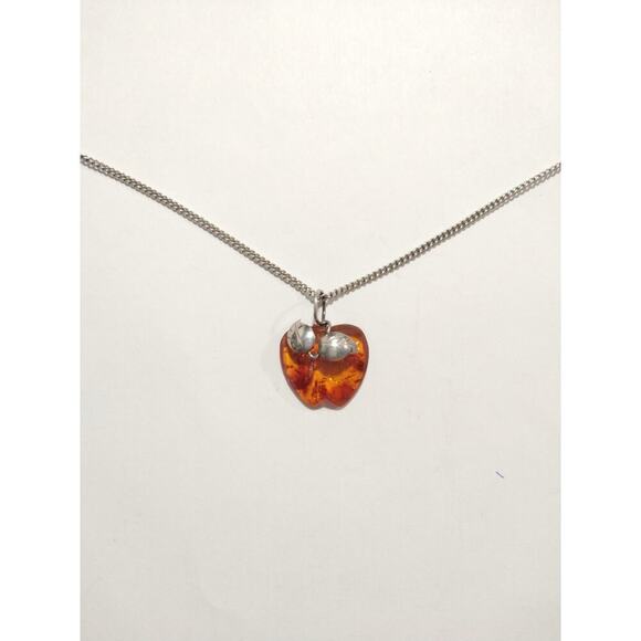 NATURAL BALTIC AMBER STERLING SILVER 950 Apple PENDANT CHAIN NECKLACE VINTAGE - Picture 7 of 15